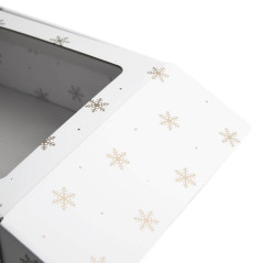 Hvid kvadratisk gaveæske med snefnug | 220x220x90 mm | Superbox