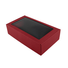 Rød gaveæske med vindue til flaske | 340x195x85 mm | Superbox