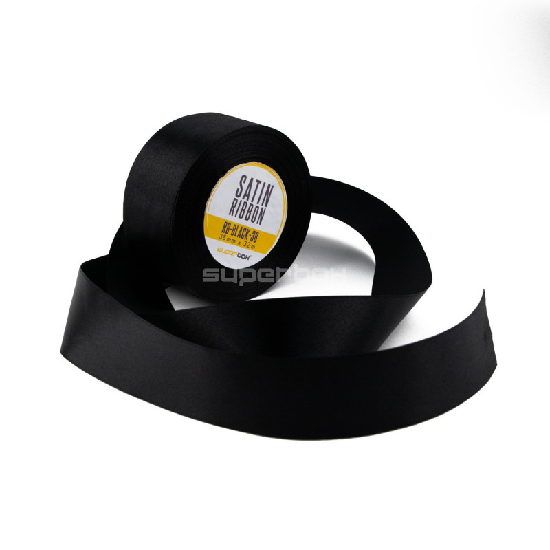 Dyb sort satinbånd, 38 mm bredde