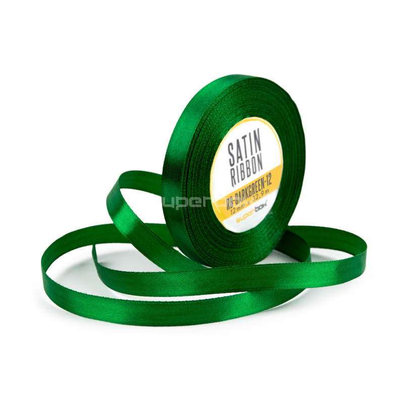 Smal mørkegrøn satinbånd, 12 mm bred