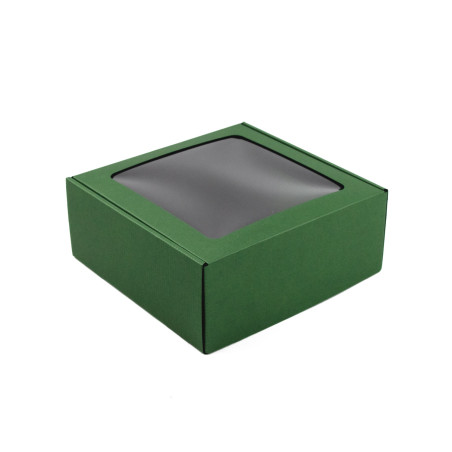 Grøn stor kvadratisk gaveæske med vindue | 220x220x90 mm | Superbox
