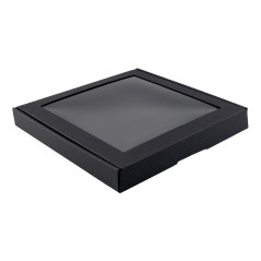 Sort lille kvadratisk æske med vindue | 250x250x30 mm | Superbox