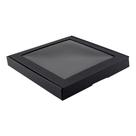Sort lille kvadratisk æske med vindue | 250x250x30 mm | Superbox