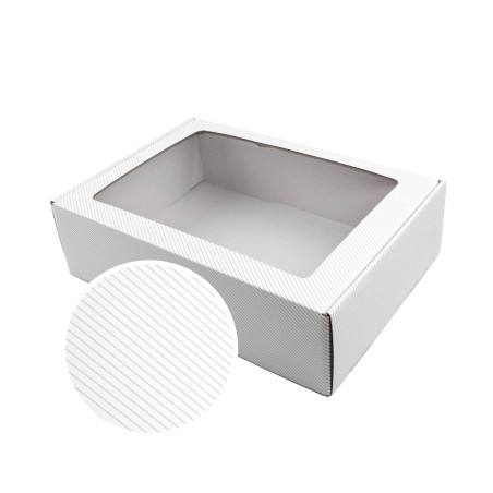Hvid gaveæske med gyldne linjer A4 | 305x215x85 mm | Superbox