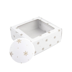 Hvid kvadratisk gaveæske med snefnug | 220x220x90 mm | Superbox