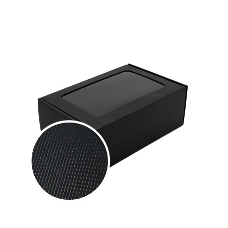 Sort æske med PVC-vindue og sorte linjer | 220x150x85 mm | Superbox