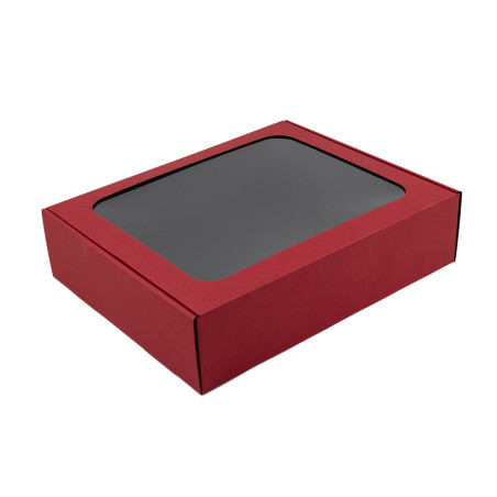 Rød gaveæske med klart vindue | 340x280x85 mm | Superbox