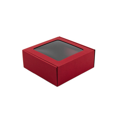 Kraftigt rød æske med vindue til glas | 185x195x75 mm | Superbox