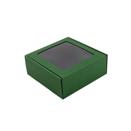 Grøn kvadratisk æske med vindue til glas | 185x195x75 mm | Superbox