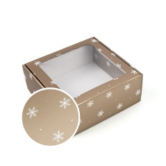 Dæmpet guld kvadratisk gaveæske med snefnug | 220x220x90 mm | Superbox