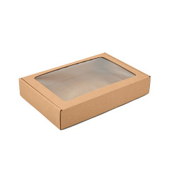 Brun gaveæske med PVC-vindue 5 cm høj | 280x190x50 mm | Superbox