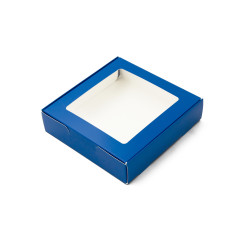 Blå konfektæske med vindue | 145x150x35 mm | Superbox