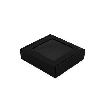 Sort firkantet miniæske med vindue | 120x120x30 mm | Superbox