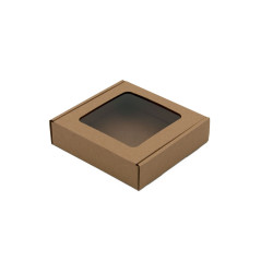 Brun firkantet æske med klart vindue | 120x120x30 mm | Superbox