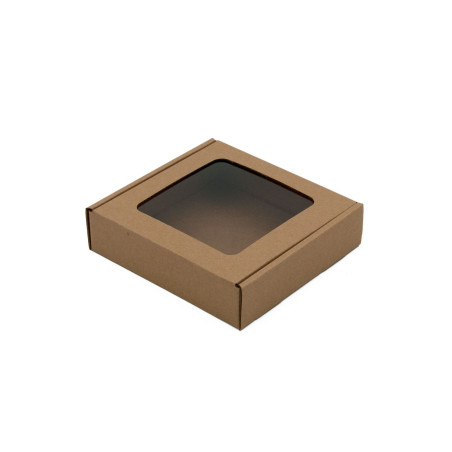 Brun firkantet æske med klart vindue | 120x120x30 mm | Superbox