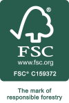 FSC-certifikatsmærke, der angiver, at Superbox og Mazus produkter opfylder de højeste standarder for bæredygtighed og social ansvarlighed.